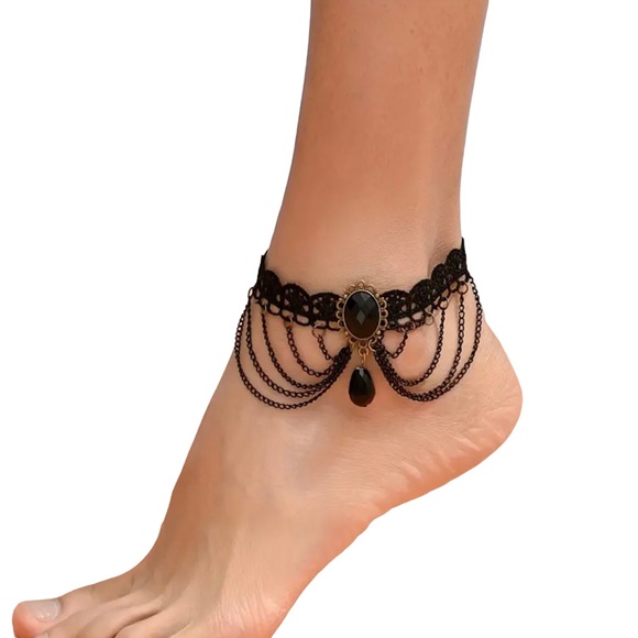 Black Gothic Anklet Punk Rocker Beach NWT - Picture 1 of 2